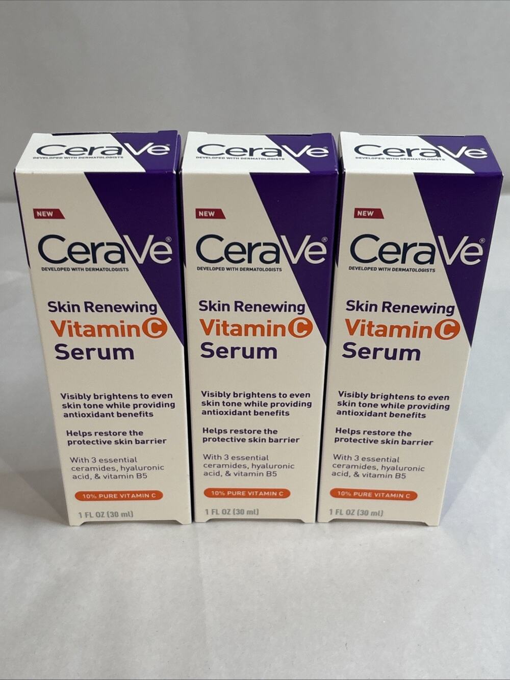 3 Pack CeraVe Skin Renewing Vitamin C Serum 1 oz 10% Pure Vitamin C NEW